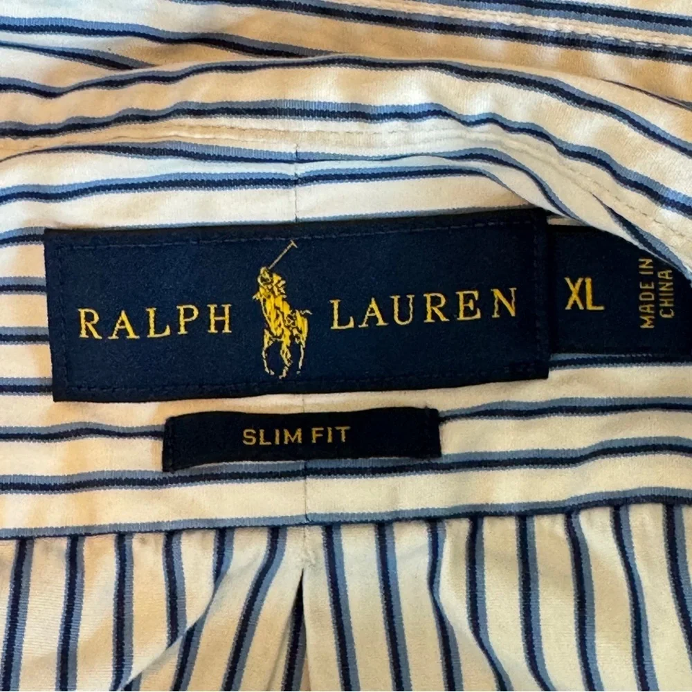 Ralph Lauren Blue White Stripe Slim Fit Men’s Shirt XL